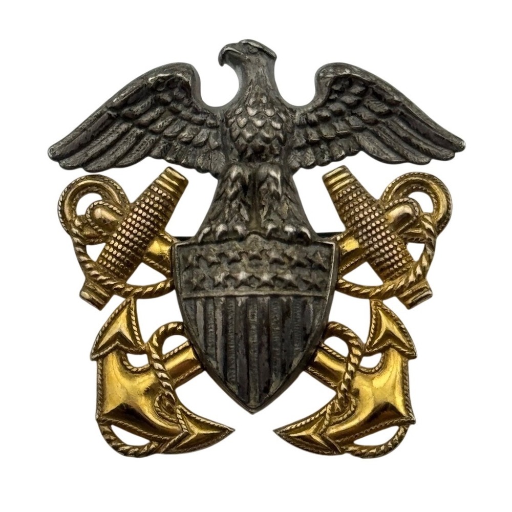 Vintage US Navy Gemsco Sterling Silver Gold Filled GF Eagle Anchor Brooch